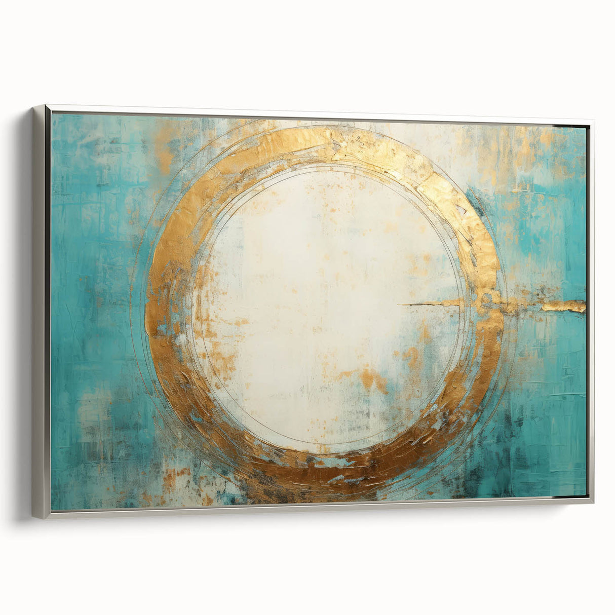 Turquoise and Gold Abstract Art - Minimalist Circular Design