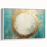 Turquoise and Gold Abstract Art - Minimalist Circular Design