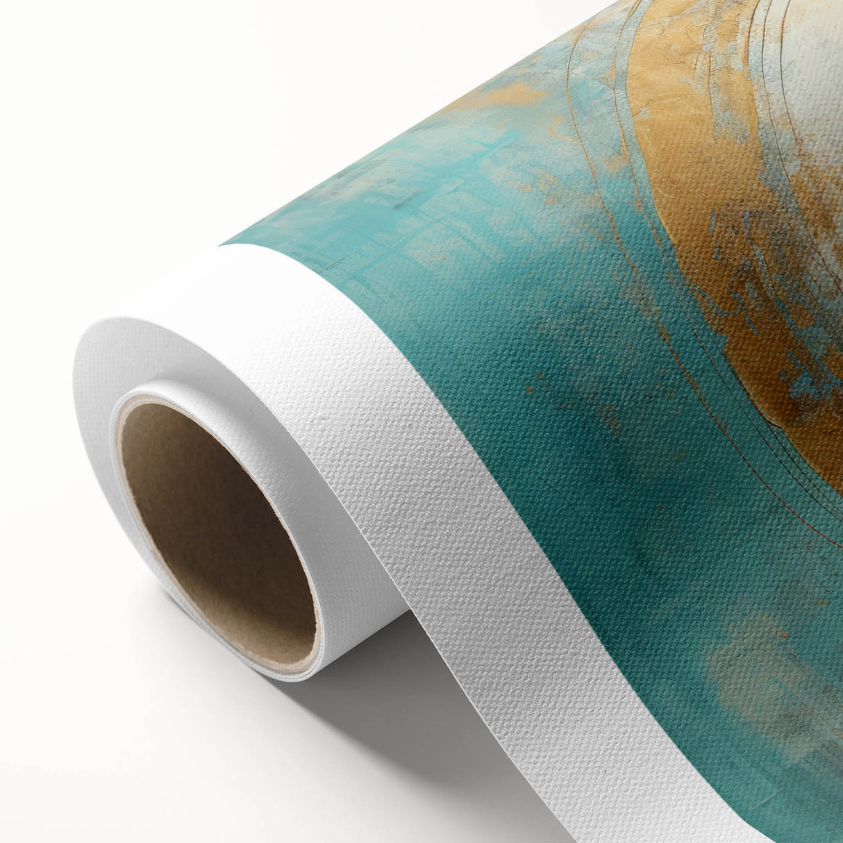 Turquoise and Gold Abstract Art - Minimalist Circular Design