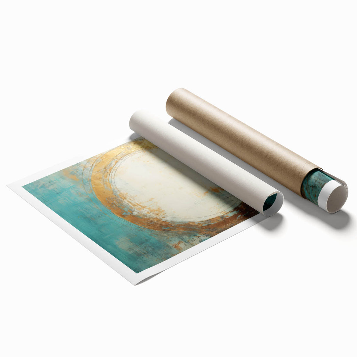 Turquoise and Gold Abstract Art - Minimalist Circular Design
