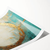 Turquoise and Gold Abstract Art - Minimalist Circular Design