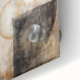 Abstract wall art showcasing vibrant strokes in blue, orange, and gold on acrylic glass, perfect for modern home decor and artistic interiors. This close-up highlights the unique textures and colors that add a dynamic touch to any space.