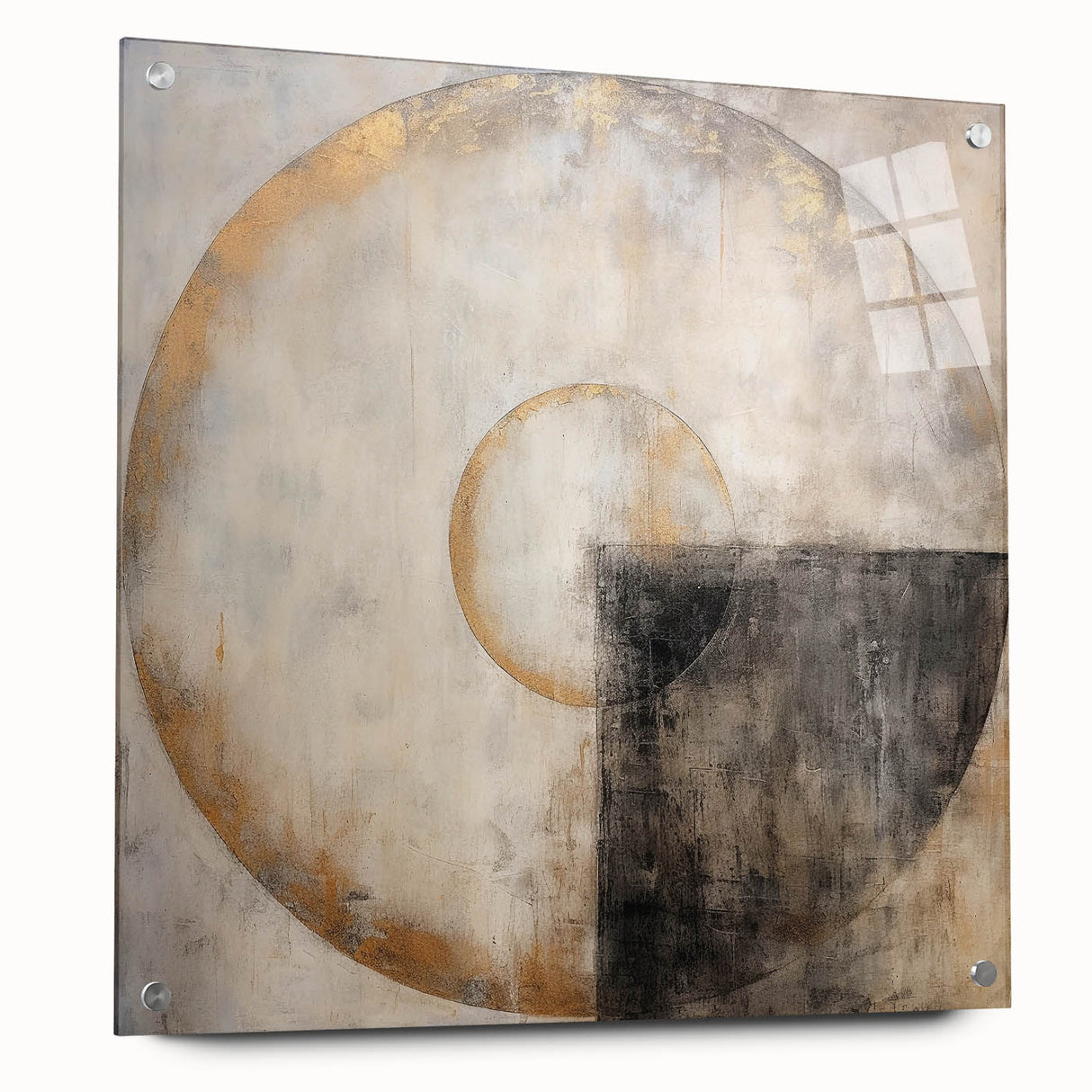 Abstract wall art featuring colorful strokes in vibrant hues, displayed in a sleek acrylic frame with metal pins for a modern touch. Perfect for contemporary home decor.