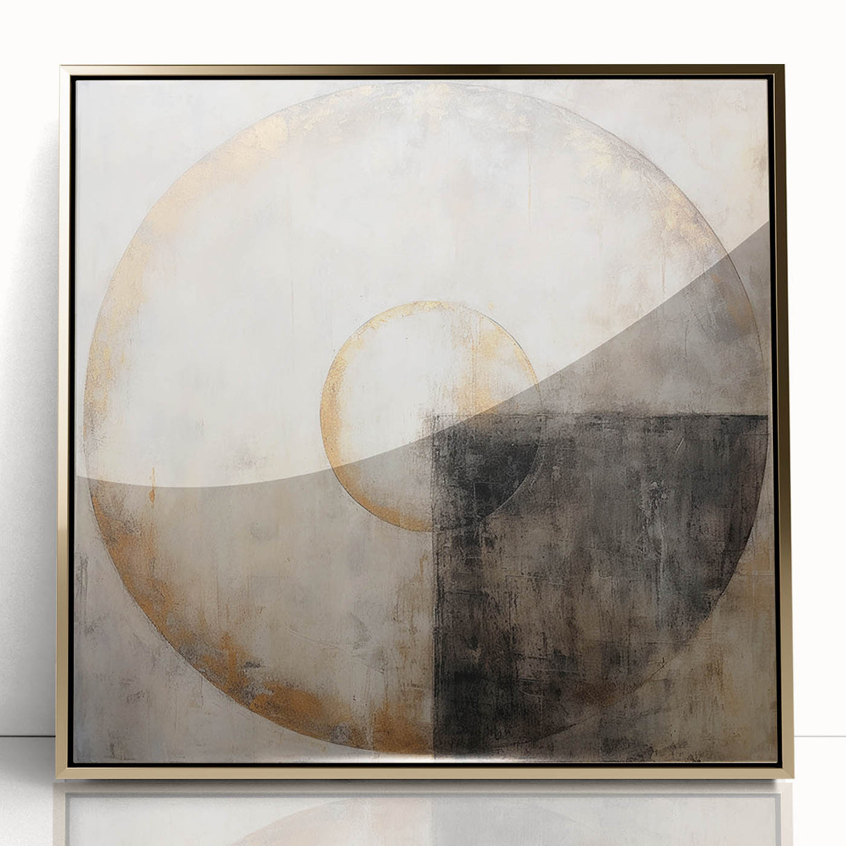 Framed acrylic wall art featuring abstract gold strokes on a vibrant background, perfect for modern home decor. Ideal for enhancing living spaces with elegance.