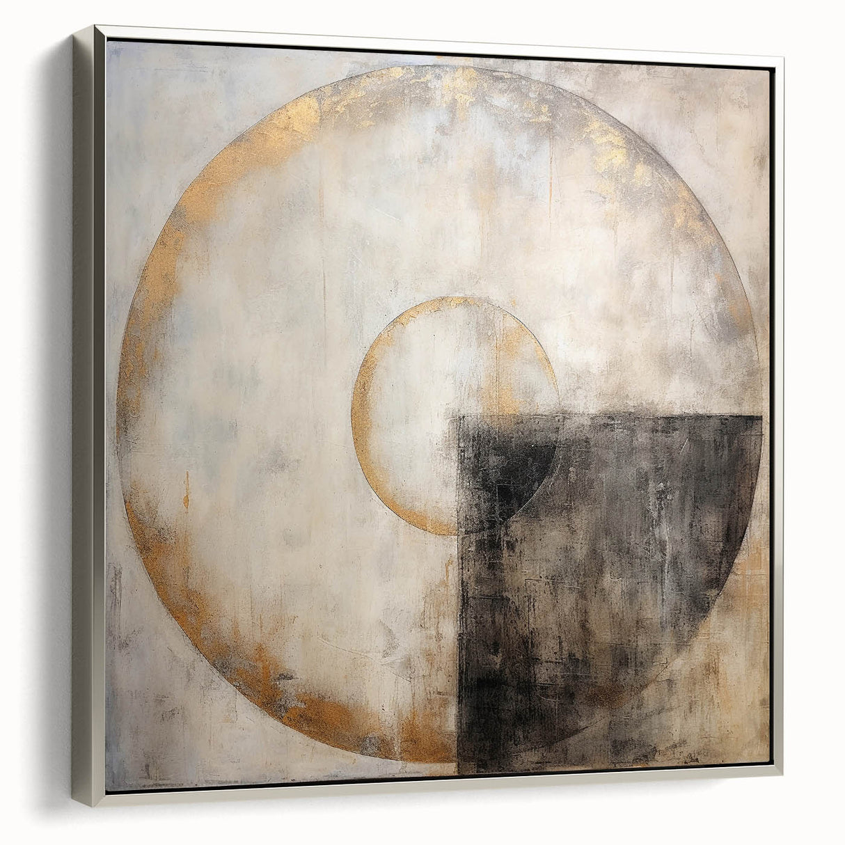 Abstract strokes wall art in a silver-framed canvas, showcasing vibrant colors and dynamic patterns, ideal for modern home decor or office aesthetics.