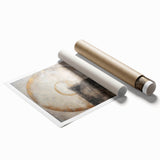 Abstract wall art print showcasing vibrant strokes in shades of blue, orange, and yellow, rolled and ready for display, ideal for modern home decor.