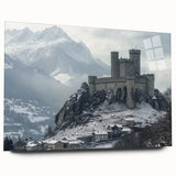 Acrylic landscape art piece depicting a serene castle view, showcasing vibrant colors and intricate details, displayed in a sleek glass frame without visible pins. Ideal for enhancing home decor with a touch of elegance.