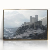 Framed acrylic artwork showcasing a picturesque landscape with a castle, elegantly set in a gold frame, perfect for classic home decor and art enthusiasts.