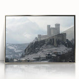 Framed acrylic artwork showcasing a stunning landscape of a castle, featuring intricate details and vibrant colors, ideal for enhancing home decor or office spaces.