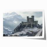 Scenic rolled print showcasing an enchanting castle landscape with vibrant colors, perfect for home decor, elegantly packaged in a protective cardboard tube.