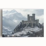 Stretched canvas artwork showcasing a stunning landscape view of a majestic castle surrounded by lush greenery, perfect for home decor and art enthusiasts.