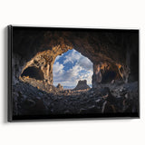 Framed canvas art depicting a stunning cave landscape with rich textures and deep colors, showcasing nature's beauty and perfect for home decor.