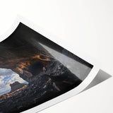 Vibrant rolled canvas print showcasing a stunning landscape with intricate cave designs, featuring earthy tones and textures, ideal for home decor or art collectors.