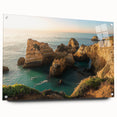 Acrylic glass artwork showcasing stunning cliffs and landscapes in a side view, emphasizing vibrant colors and intricate details, perfect for modern home decor.
