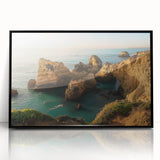 Framed acrylic artwork showcasing a stunning landscape with dramatic cliffs and vibrant colors, presented in a sleek black frame for a modern aesthetic. Ideal for enhancing contemporary home decor.