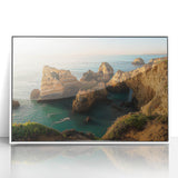 Framed acrylic artwork showcasing a stunning landscape of cliffs, featuring vibrant colors and intricate details, perfect for modern home decor.