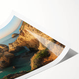 Stunning rolled print showcasing a dramatic cliff landscape with vibrant colors and intricate details, perfect for home decor or art enthusiasts.