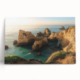 Stretched canvas artwork showcasing a vibrant cliff landscape in warm tones, featuring intricate details and textures, ideal for home decor enhancement.