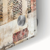 Close-up of abstract architecture wall art printed on acrylic glass, showcasing vibrant colors and modern design elements, ideal for contemporary decor.