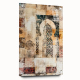 Abstract architectural wall art displayed in a sleek acrylic frame, showcasing intricate geometric designs with a contemporary aesthetic, ideal for modern interiors.