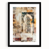 Abstract architecture wall art framed in black, showcasing geometric shapes and vibrant colors, perfect for modern home decor. The piece features a stylish mat that enhances its visual appeal and complements contemporary interiors.