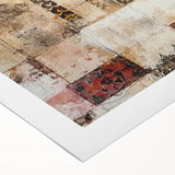 Abstract architectural wall art on rolled canvas showcasing vibrant geometric shapes in shades of blue, orange, and gold, perfect for modern home decor.