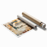 Abstract wall art print showcasing modern architectural design elements in vibrant colors, rolled for shipping in a protective cardboard tube. Ideal for contemporary decor.