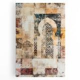 Abstract architecture wall art stretched canvas showcasing geometric shapes in vibrant blue and orange tones, designed to enhance modern interior decor.