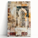 Abstract architecture wall art on stretched canvas, showcasing geometric shapes in vibrant colors of blue, yellow, and gray, perfect for modern home decor.