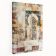 Abstract architectural wall art on stretched canvas showcasing a modern design with bold geometric shapes and vibrant colors, perfect for contemporary decor.