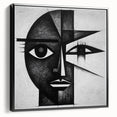 Framed abstract figurative wall art in black showcasing a modern design, viewed from the side to highlight its depth and texture, ideal for contemporary decor.