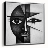 Framed abstract figurative wall art in black showcasing a modern design, viewed from the side to highlight its depth and texture, ideal for contemporary decor.