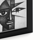 Close-up of a framed abstract figurative wall art canvas showcasing vibrant colors and intricate textures, perfect for modern home decor. Ideal for enhancing any living space.