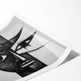 Abstract figurative wall art print showcasing vibrant colors and dynamic shapes, ideal for modern decor; rolled and ready for framing or display.