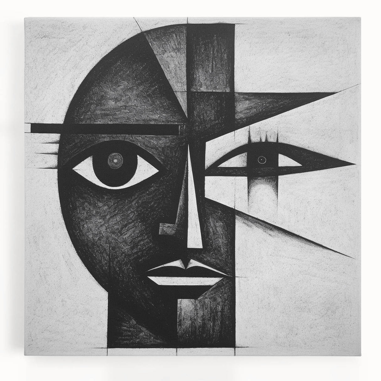 Abstract figurative wall art on stretched canvas showcasing vibrant colors and dynamic shapes, perfect for modern home decor. Ideal for enhancing contemporary interiors.