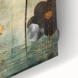 Close-up of a vibrant abstract floral wall art piece, showcasing intricate designs in bright colors on acrylic glass, perfect for modern home decor.