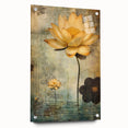 Abstract floral wall art displayed in an acrylic glass frame, showcasing vibrant colors and intricate designs. The side view highlights metal pins securing the artwork, enhancing its modern aesthetic. Perfect for adding a touch of elegance to contemporary home decor.