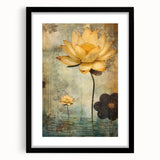 Abstract floral wall art design featuring vibrant colors in a black frame with a mat, ideal for modern home decor. Perfect for adding a touch of elegance and personality to any room.