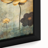 Close-up of a framed canvas wall art piece showcasing vibrant abstract floral designs in rich colors, perfect for enhancing modern home decor.