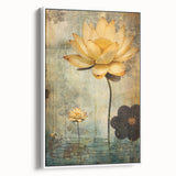 Framed canvas wall art displaying an abstract floral design with vibrant colors, showcased from a side view against a white background, perfect for modern decor.