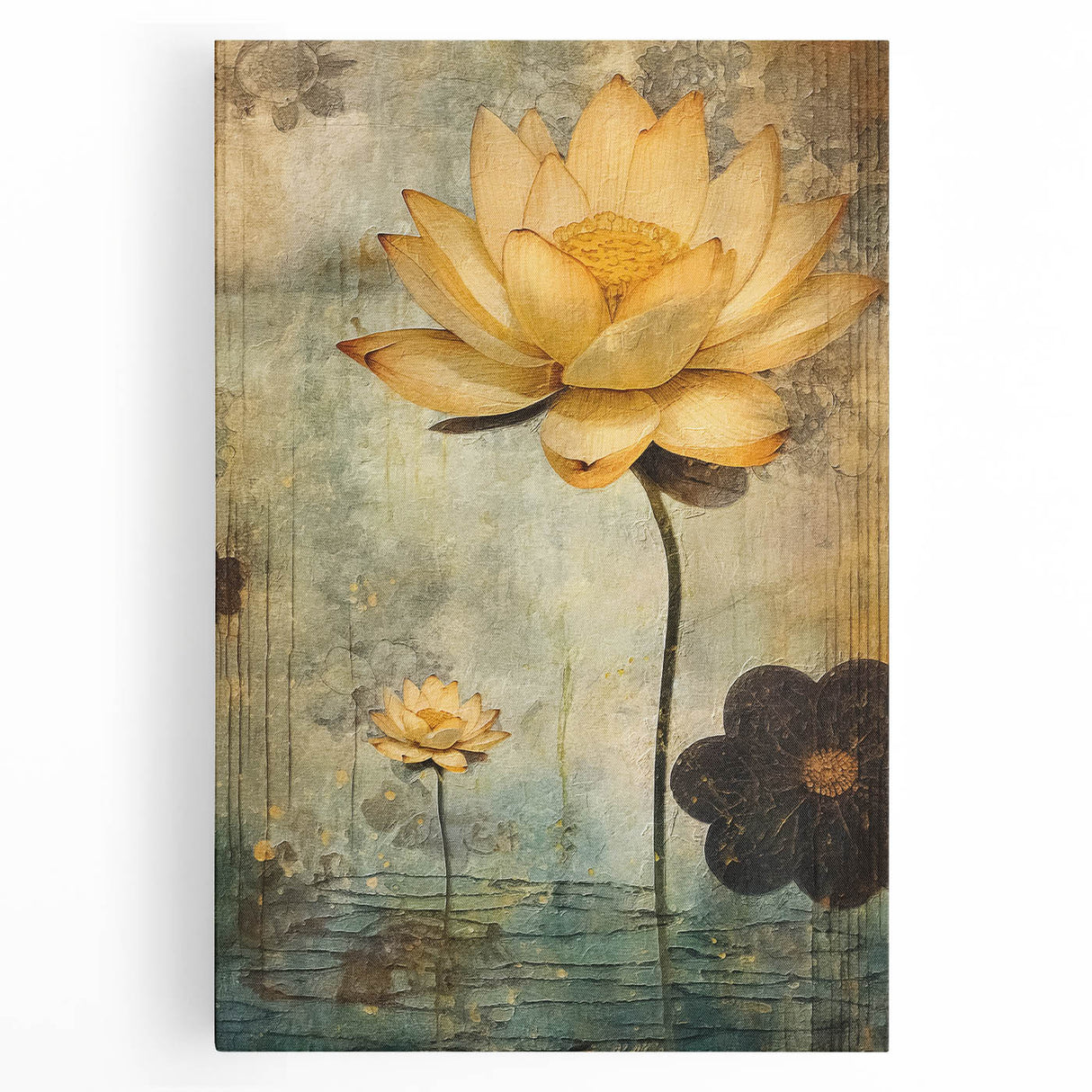 Vibrant abstract floral wall art on stretched canvas, showcasing colorful petals and leaves in a modern design, perfect for brightening any interior space.