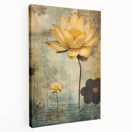 Abstract floral wall art on stretched canvas showcasing vibrant colors and intricate designs, ideal for modern home decor, viewed from the side.