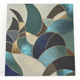 Abstract geometric wall art print on stretched canvas, showcasing vibrant colors and sharp angles, perfect for modern home decor. Ideal centerpiece for contemporary interiors.