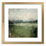 Abstract landscape wall art framed with a gold mat, showcasing vibrant colors and dynamic shapes, perfect for modern home decor. The piece adds a touch of elegance to any space.