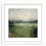 Abstract landscape wall art framed with a white mat, showcasing vibrant colors and fluid shapes that evoke a serene outdoor scene, perfect for home decor.