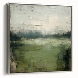 Framed abstract landscape wall art showcasing a serene silver-tone design, set against a modern backdrop, perfect for contemporary home decor.