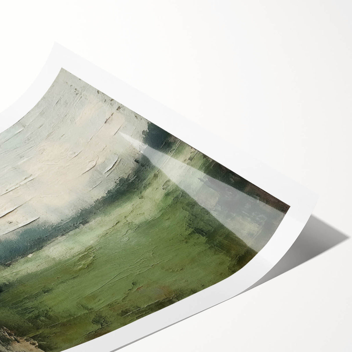 Abstract landscape wall art print showcasing vibrant colors and fluid shapes, rolled for easy shipping, perfect for modern home decor and artistic spaces.