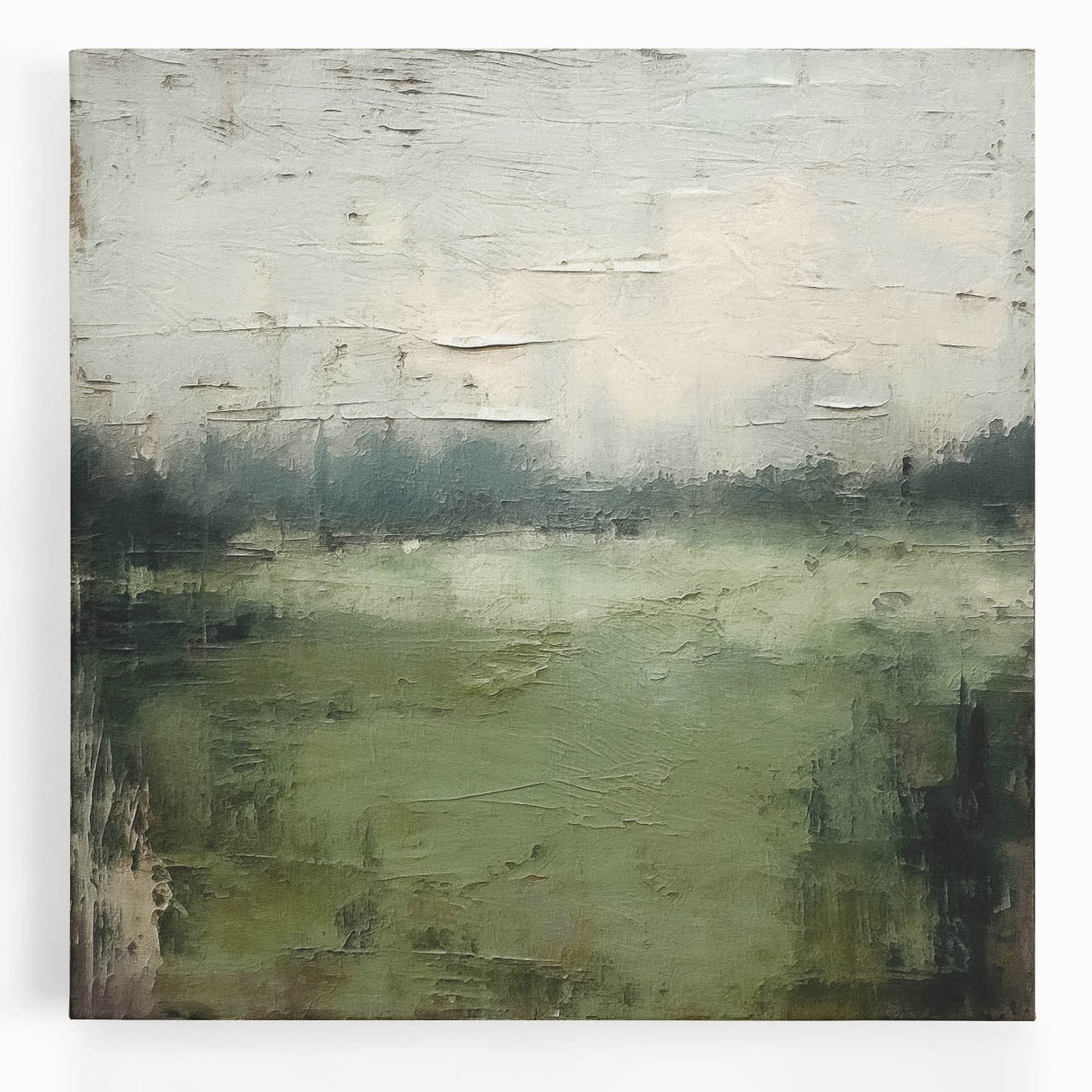 Abstract landscape wall art on stretched canvas, showcasing vibrant colors and fluid shapes, perfect for modern home decor. Features a captivating blend of blues and earthy tones.