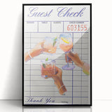 Large abstract wall art depicting vibrant food and drinks on black acrylic, framed, ideal for dining room decor.