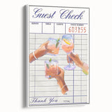 Vintage poster art of colorful food and drinks on a large framed canvas, ideal for living room decor.